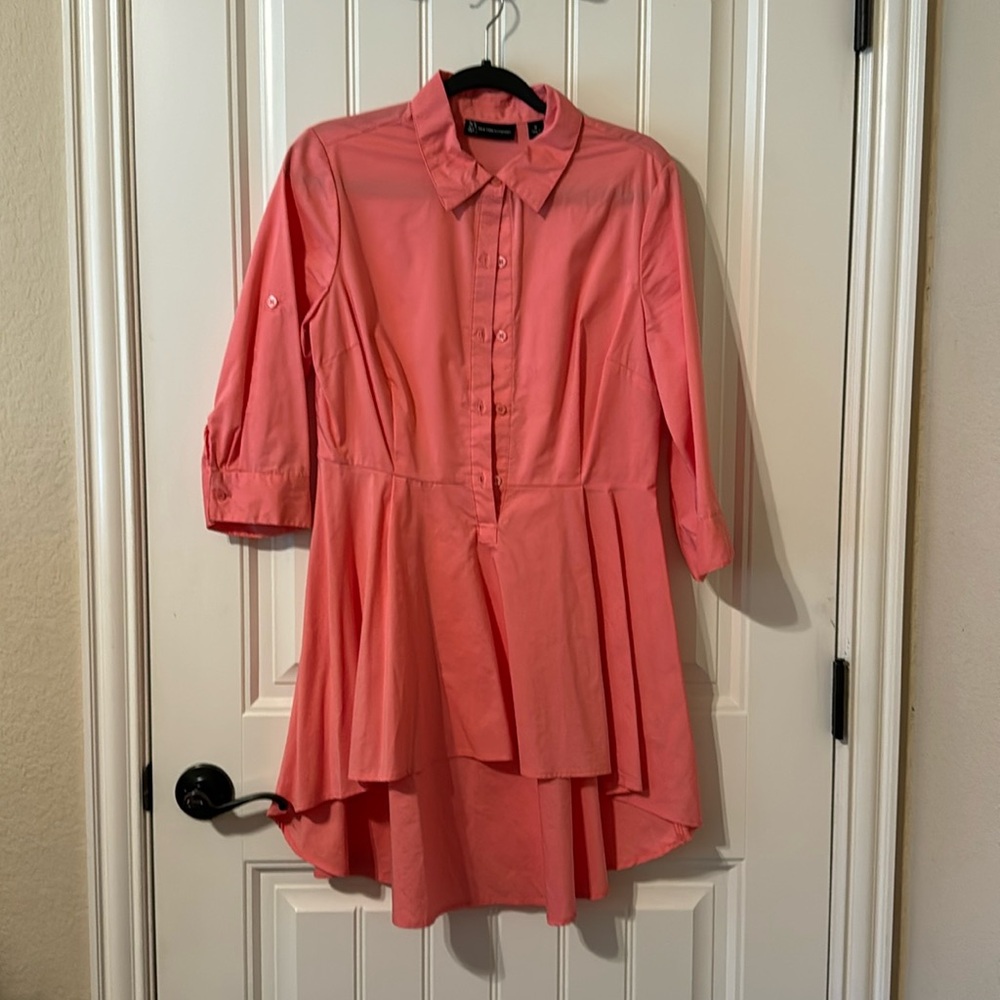 New York & Co peach high low cotton blouse